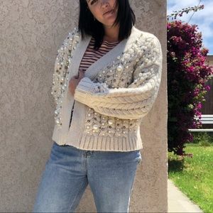 Sick bejeweled cable knit sweater